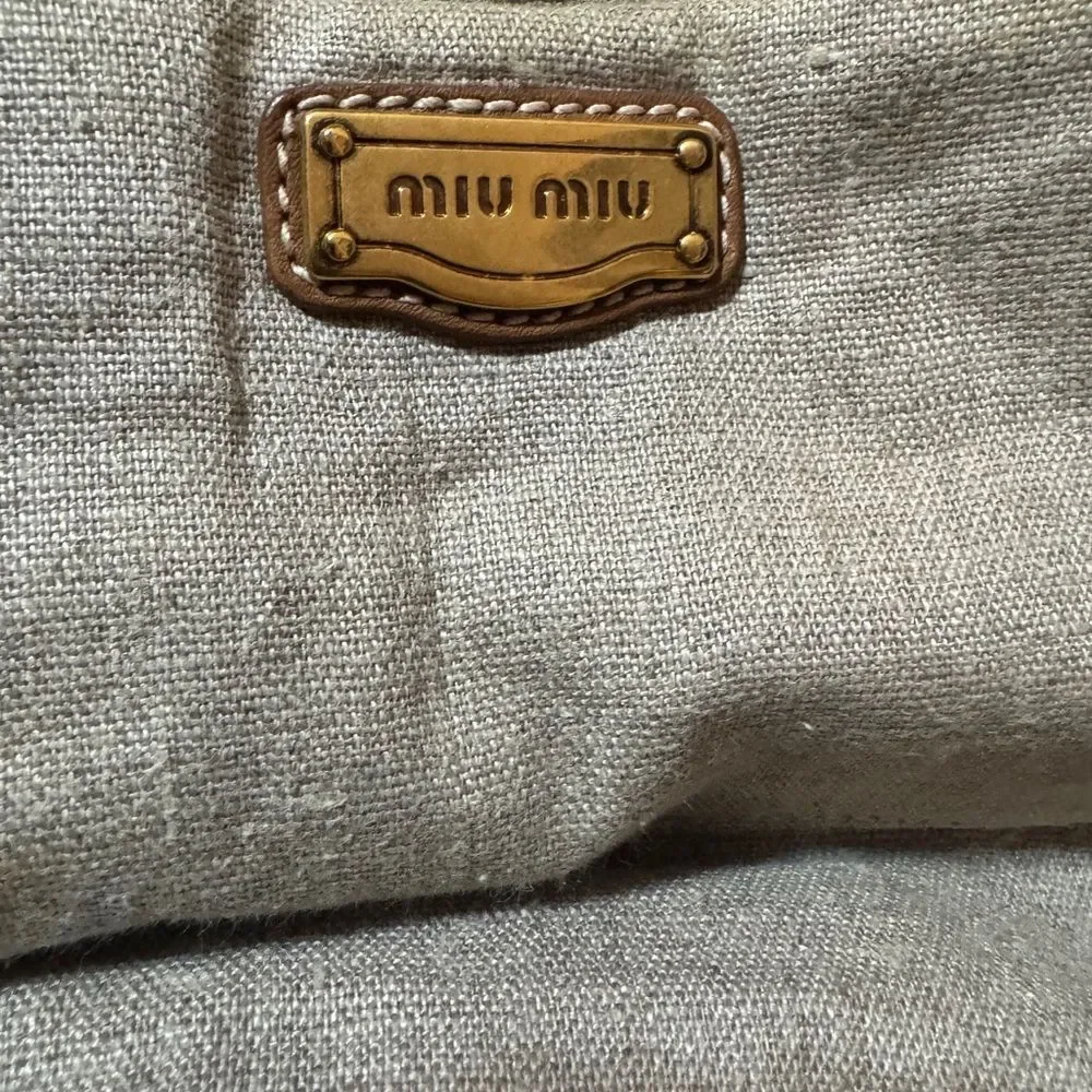 MIU MIU Neutral Straw Woven Large Tote Bag Auth Brown Leather Trim